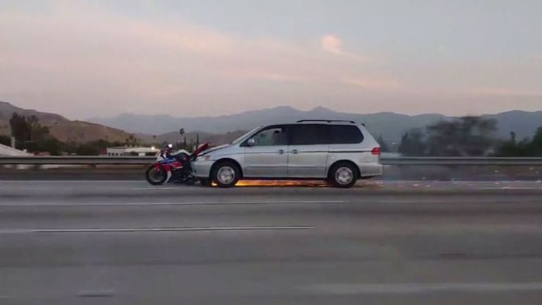 Driver accused of speeding away from hit-and-run with motorcycle on front bumper